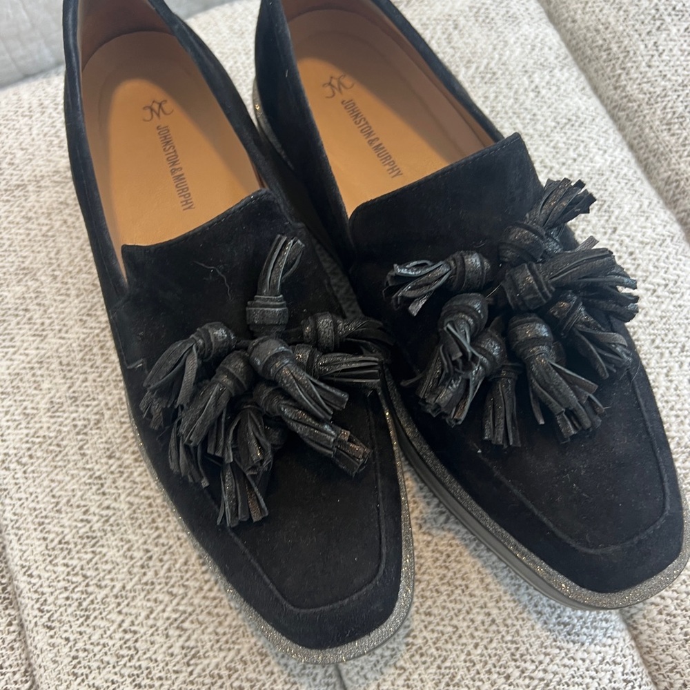 Johnston & Murphy Black Suede Tassel Loafers